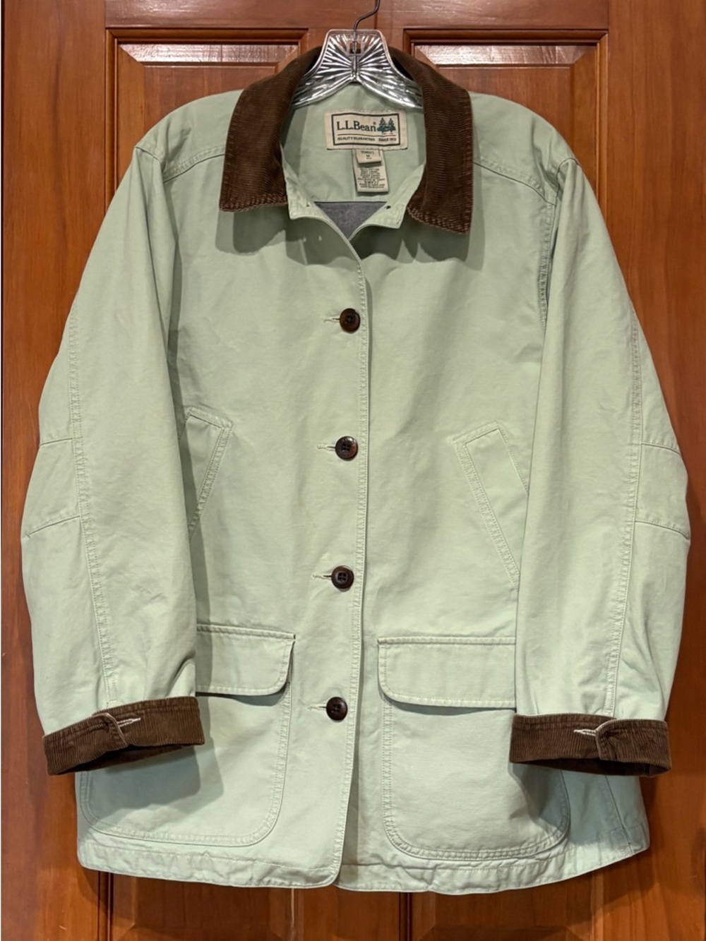 Vintage L.L. Bean Light Mint Green Utility Jacket with Brown Corduroy Collar